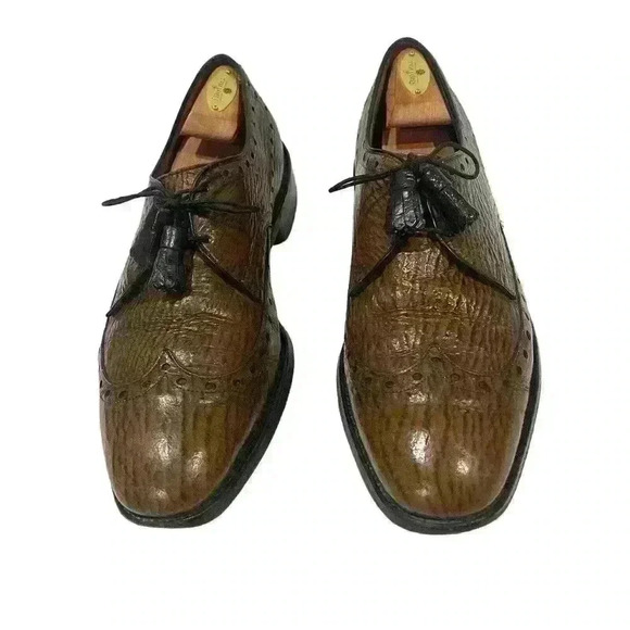 VTG Allen Edmonds Nassau Brown Sharkskin Mens Wingtip Brogue Oxford Sz 10.5/44.5 - Picture 3 of 16